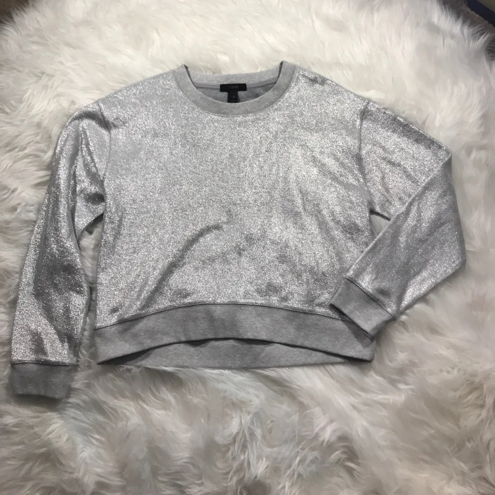 • J. Crew • Metallic Scoop Neck Gray Sweatshirt S